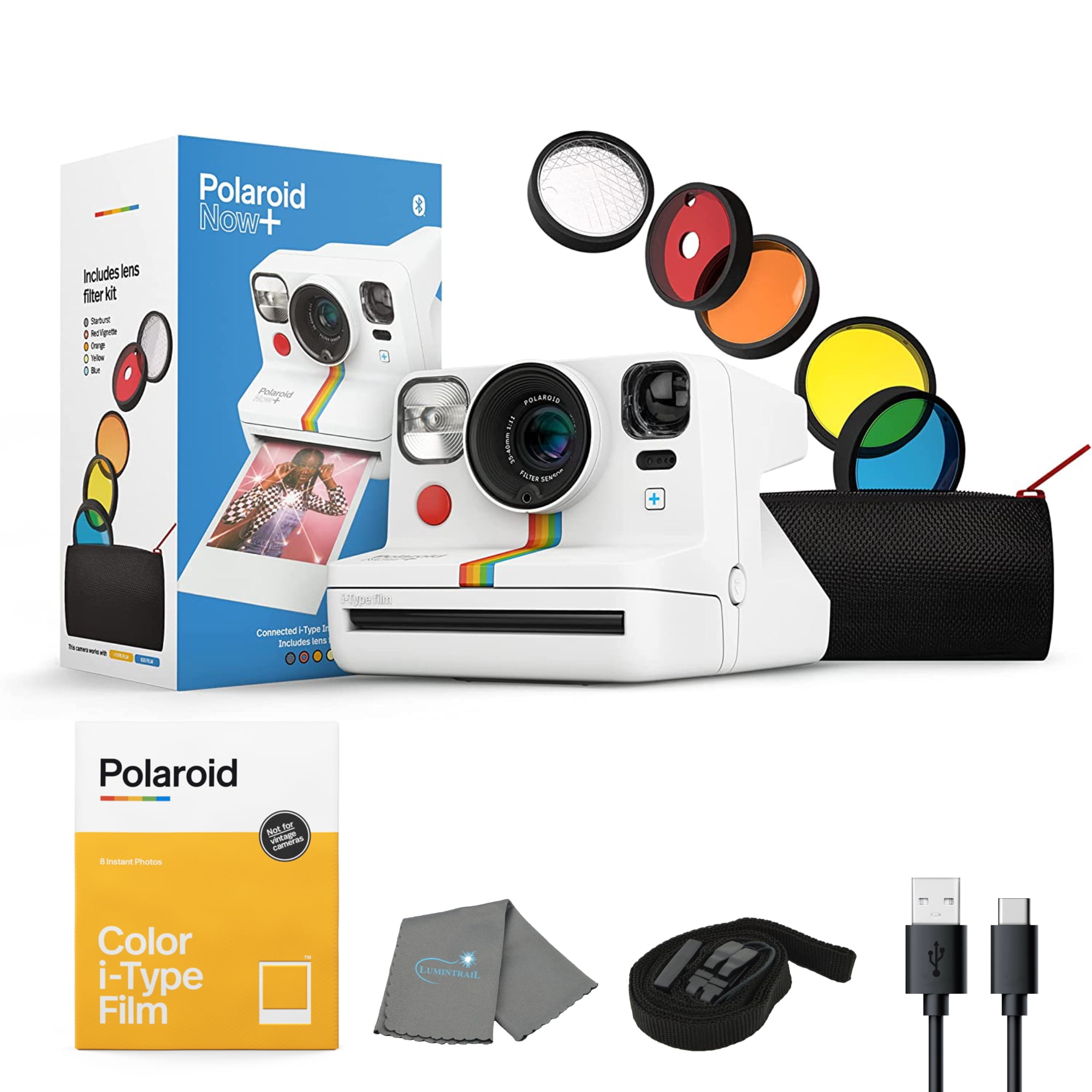 Polaroid Now+ Camera with 5 Lens Filter Kit, 8 Color Film, and Lens Cleaning Cloth, White - Walmart.com