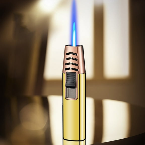 Windproof Straight Torch Blue Flame Lighter Butane Torch Turbine Torcher Inflatable Gas Windproof Lighter Refillable Butane Lighter For Outdoor BBQ Baking
