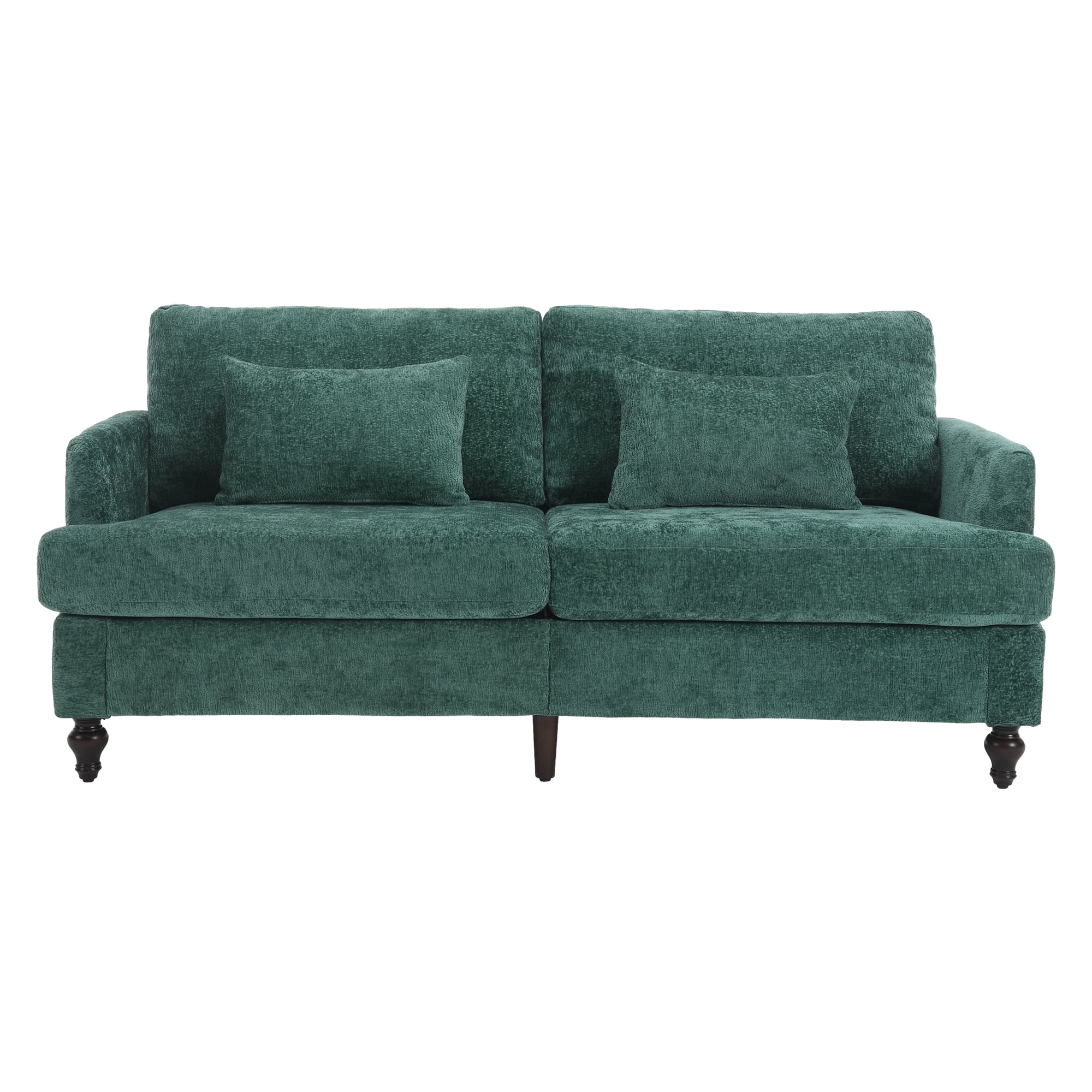 MAYEERTY Mid Century Modern chenille Fabric Loveseat sofa, 2-Seat Upholstered Loveseat Sofa Modern Couch for Living Room,Brown wood feet sofa for Bedroom, Reading (Emerald Chenille)