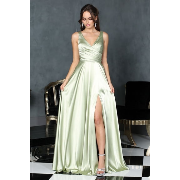 Women's Adora Design 3147 Pleated Satin A-line Long Formal Prom 2026 Gown Sage Green Size 2XL