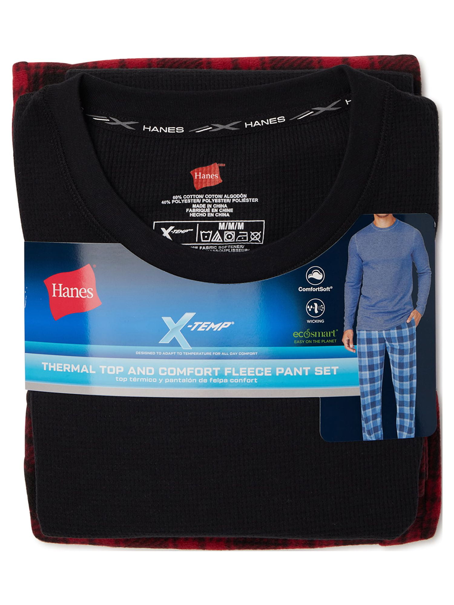 Hanes Men’s and Big and Tall Men’s Long Sleeve Crewneck Pajamas Set, 2-Piece