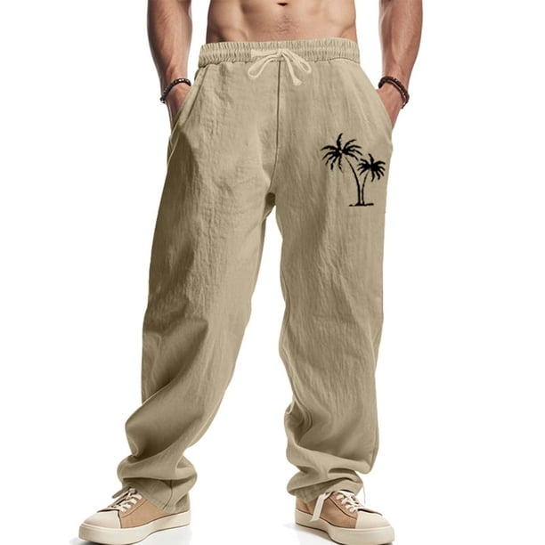 Ceisia Men's Trendy Solid Color Gift Elastic Drawstring Waist Straight Casual Trousers with Pockets