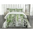 thumbnail image 3 of Ambesonne Forest Quilted Bedspread Set 3 Pcs, Wildlife Nature Summer, King Size, White Green, 3 of 5