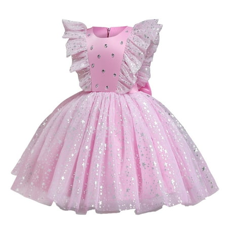 

NECHOLOGY Toddler Children Princess Dress Dress Flying Sleeves Babys Performance Dress Dress With Hot Mesh Skirt Skater Dress Dress Pink 4-5 Years