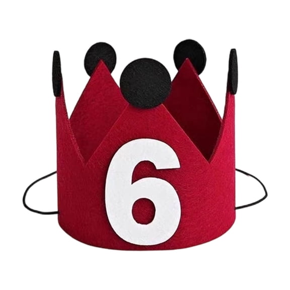 Red Number 6 Crown Felt Hat For 1St Birthday - Party Photo Prop Decorative Headwear With Number 6 And Crown - For ren Birthday Party Atmosphere Photography Decoration