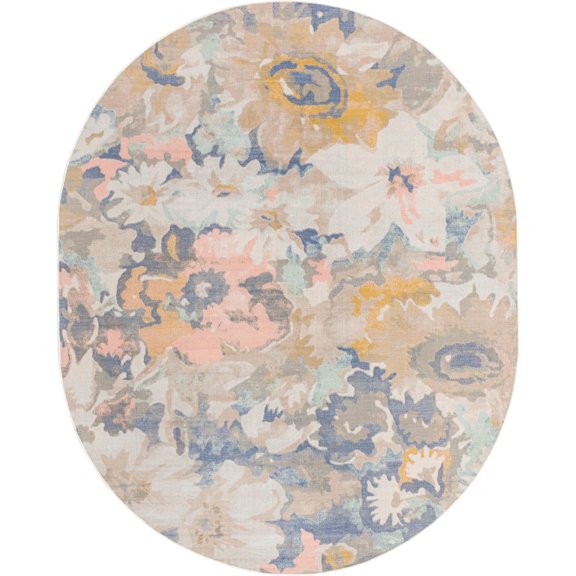 Unique Loom Nymphaea Lotus Rug Multi/Black 8' x 10' Oval Floral Tropical Perfect For Dining Room Bed Room Play Room