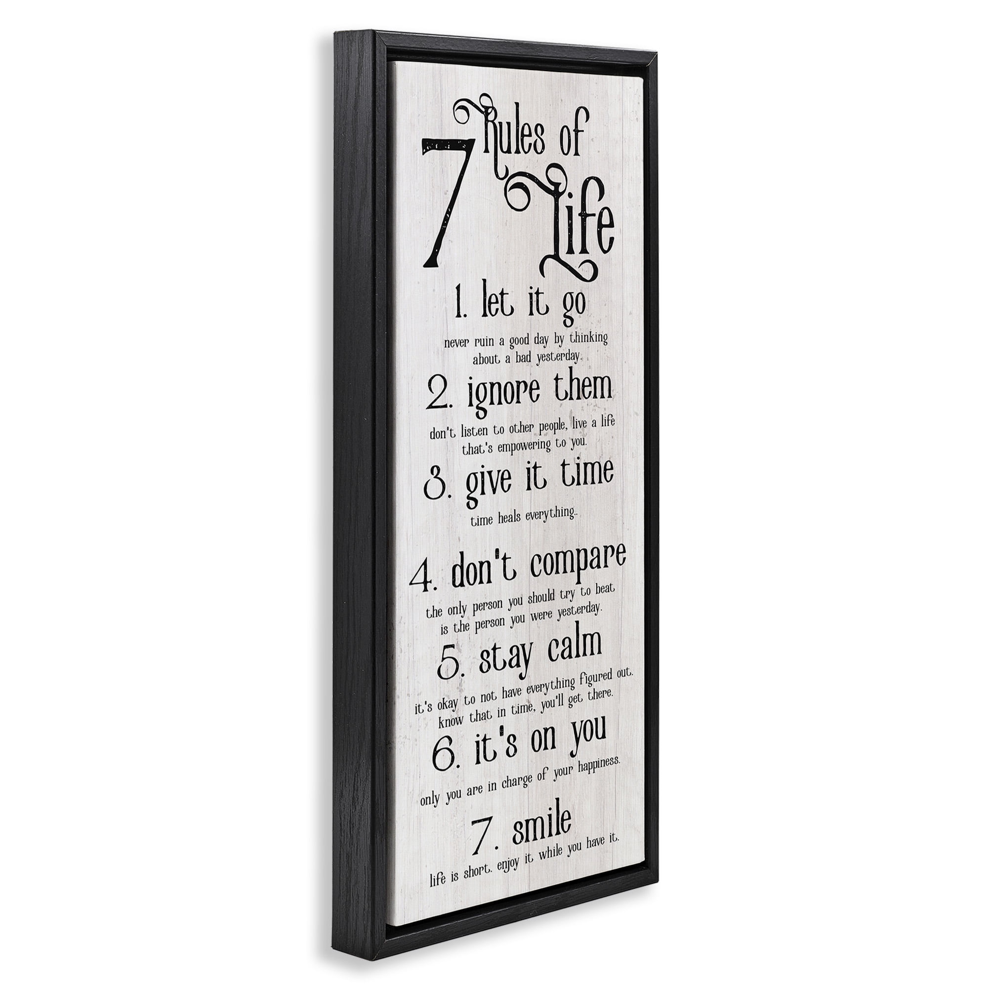 Stupell Industries Rules Of Life Motivating List Inspirational Painting Black Floater Framed Canvas Art Print Wall Art, 15 x 31