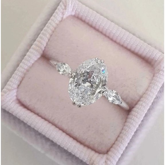 Mahablijewels Oval Cut Cubic Zirconia 14K White Gold Plated Engagement Womens Ring