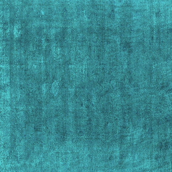 Ahgly Company Machine Washable Indoor Square Oriental Turquoise Blue Industrial Area Rugs, 7' Square