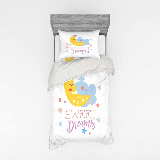 Saying Duvet Cover Set, Colorful Illustration with Hand Lettering Words