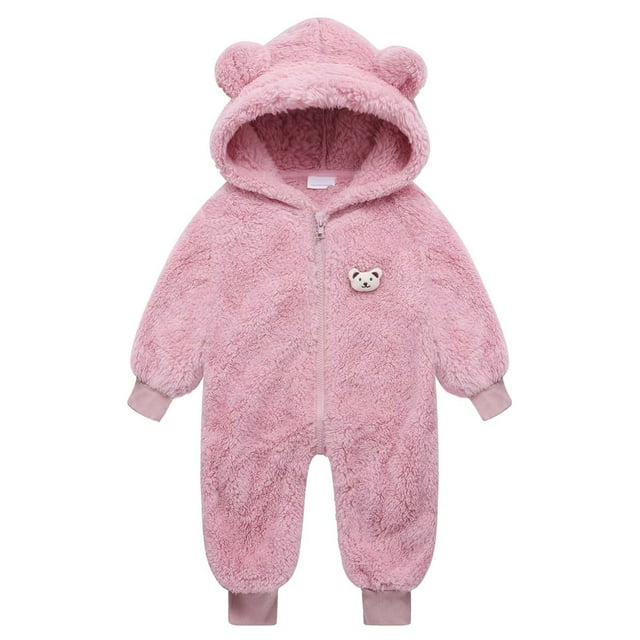 ABATAB Combinaison Peluche Unisexe pour Bébé Grenouillères pour Nourrisson Fermeture Éclair Manches Longues une Pièce Barboteuse Chandail à Capuchon Garçon Fille Vêtement d'Extérieur Combinaison de Neige