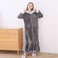 thumbnail image 2 of PMVFHDE Womens Autumn Winter Solid Color Plus Size Loose Full Zipper Pajamas Thick Warm Couples Sleepwear Womens Robes Light Gray，XXXL, 2 of 5