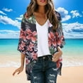 thumbnail image 6 of FAHXNVB Womens Kimono Cardigans Hawaiian Printed 3/4 Sleeve Sheer Open Front Beach Cover Ups Floral Print Loose Fit Casual Summer Tops, 6 of 6