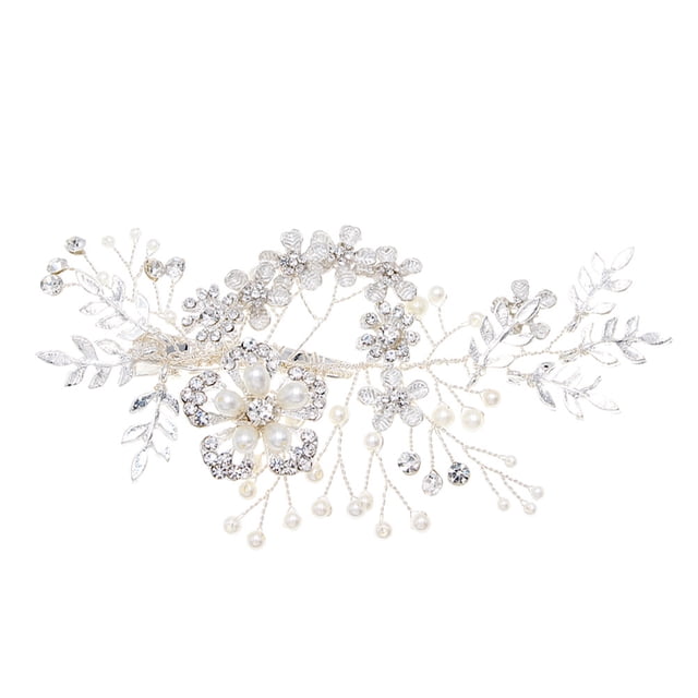 Pinzas para el cabello con hojas plateadas, diamantes de imitación y flores, delicadas pinzas de cristal, pasadores de perlas artificiales, accesorios para tocados de novia y fotos.