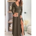 thumbnail image 2 of CAILDANL Women Summer Deep V Neck Short Sleeve Dresses Slit Elegant Wedding Guest Formal Cocktail Evening Maxi Long Dress, 2 of 2