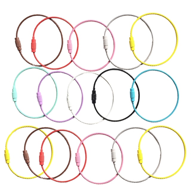 eeasemx 16 llaveros de alambre de acero inoxidable con forma de avión y presillas para llaveros multicolor, juego de 16 anillos de 15.5 x 0.15 cm con conectores roscados de barril y revestimiento resistente; círculos de cable para sujetar etiquetas de equipaje, llaves o herramientas, colores brillantes para identificación rápida y uso como portaetiquetas de identificación y de vuelo.