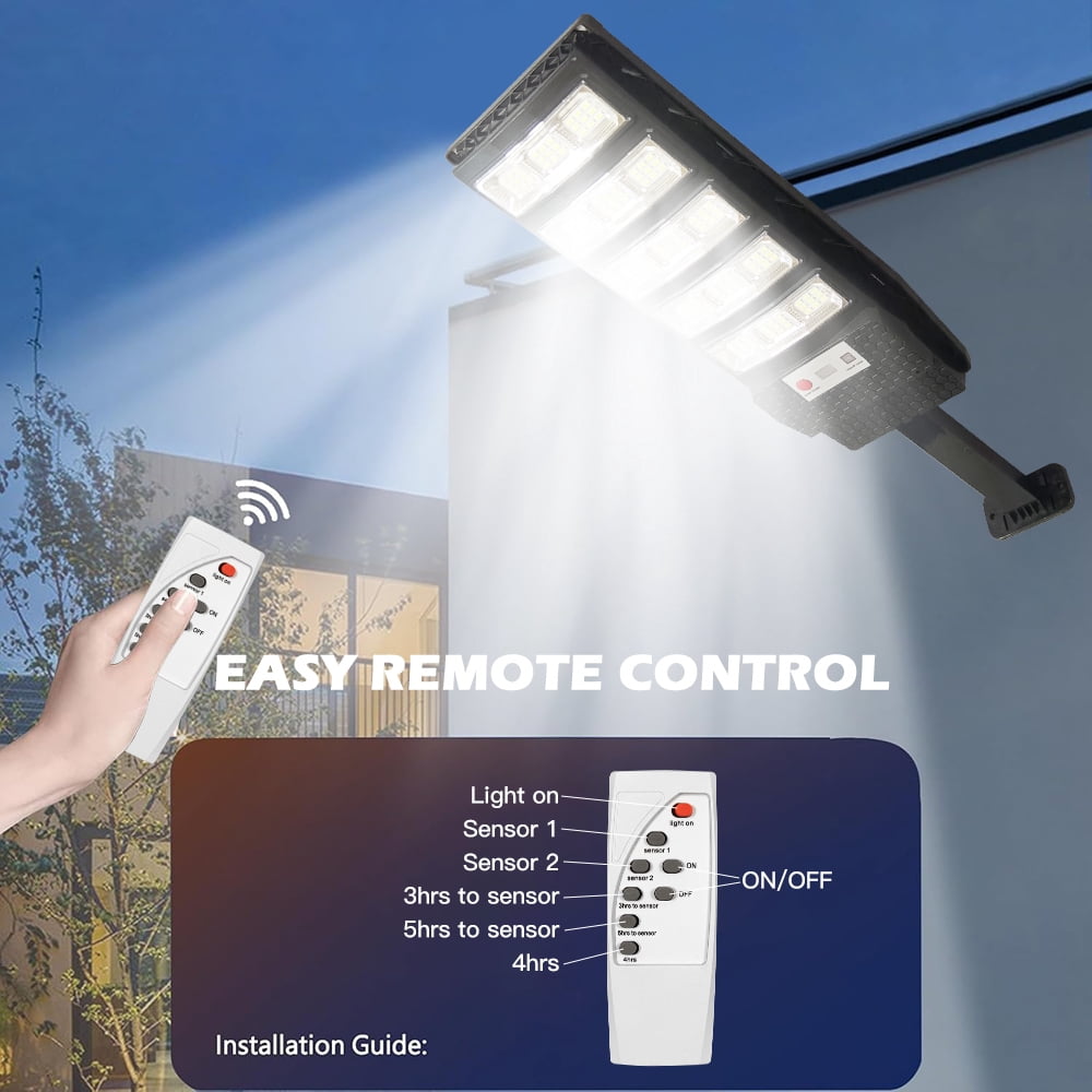Solar Street Lights, 2 Pack 3500W Solar Lights Outdoor Motion Sensor, Dusk to Dawn Solar Street Lights with Remote Control, Solar Flood Lights for Outside Yard, Garden, Patio, Waterproof