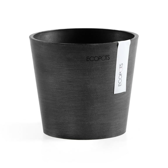 Ecopots Amsterdam Mini Durable Modern Round Recycled Based Composite Flower Pot Planter, Dark Grey, 5"