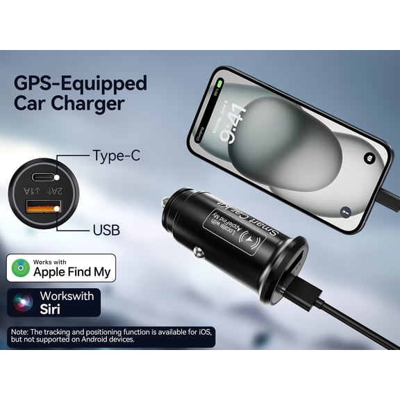 Car Charger with Multi-Port Cigarette Lighter Adapter and GPS Tracker,Support Apple Find My and Android Find Hub