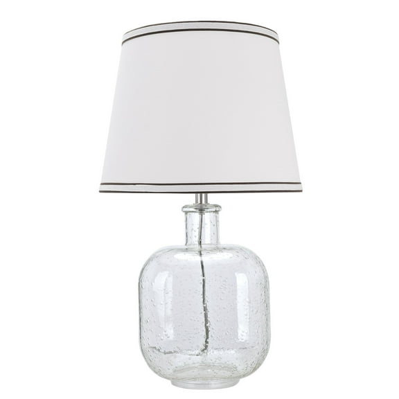Aspen Creative 40111-02, Two Pack Set 21 1/2" High Modern Glass Table Lamp, Clear Seedy Glass Finish with Empire Shaped Lamp Shade in Off White, 12" Wide