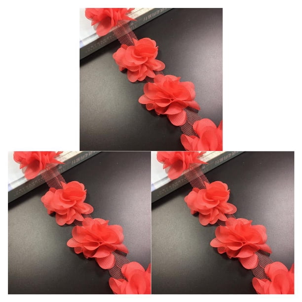 Billuyoard Flor Perlas Encaje Borde Pasamanería Boda Chifón Cinta Aplique Bricolaje Costura rojo 3piezas