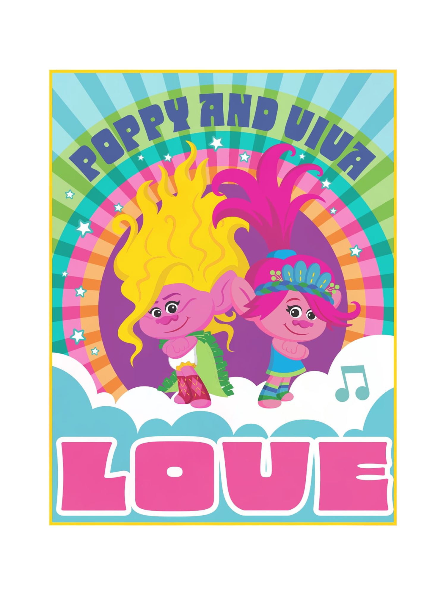 Universal Girls Trolls Love Poster, Crew Neck, Short Sleeve, Graphic T-Shirt, Size 4-16