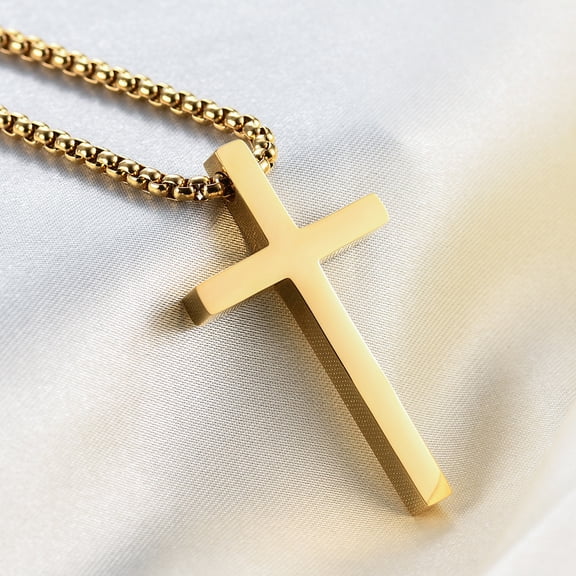 14K Yellow Gold Cross Pendant Necklace for Men Women Minimalist Jewelry Male Female Prayer Necklaces Chokers Fashion Jewelry
