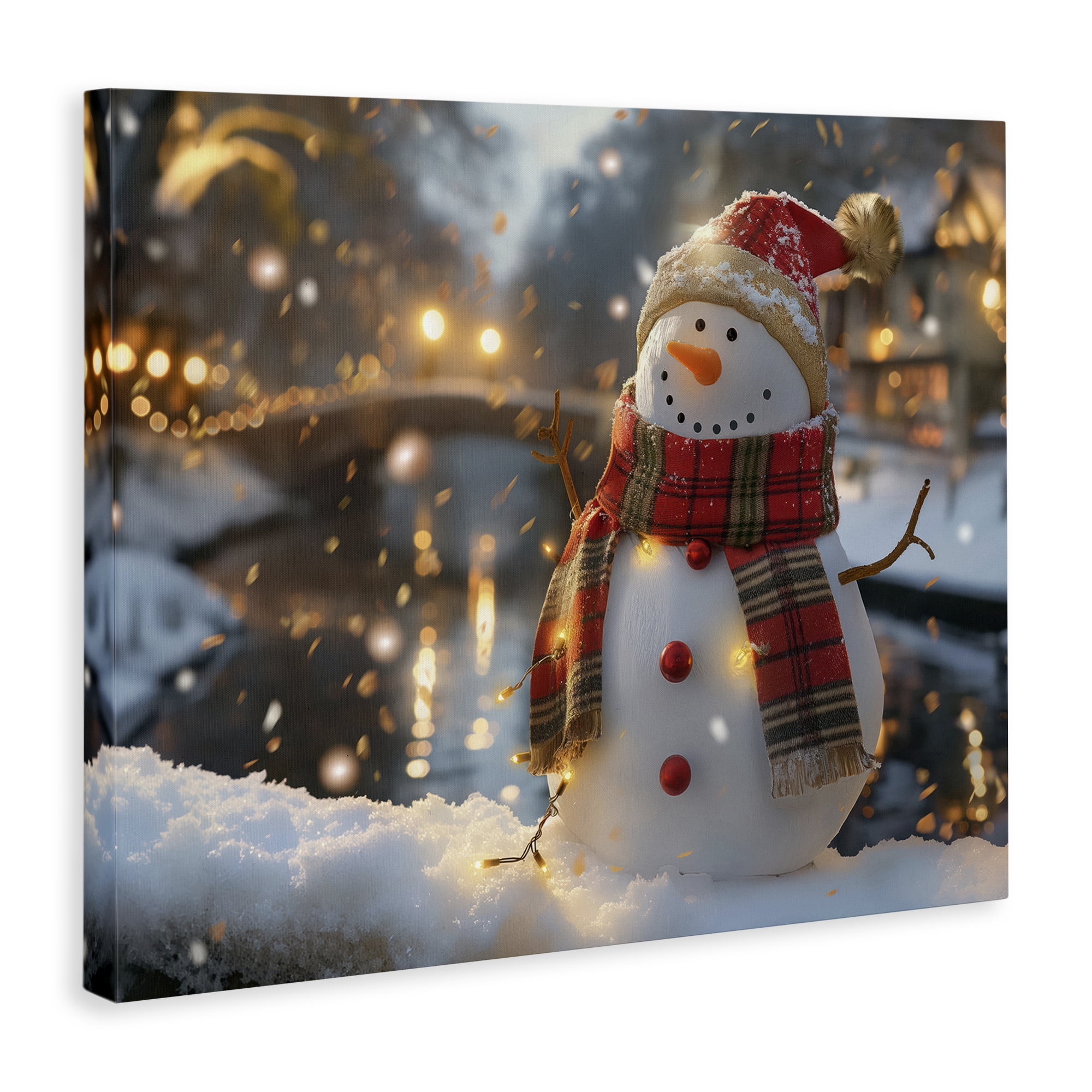 Stupell Industries Snowman Windy Winter Scene Holiday Painting Gallery Wrapped Canvas Art Prints Wall Art, 40 x 30