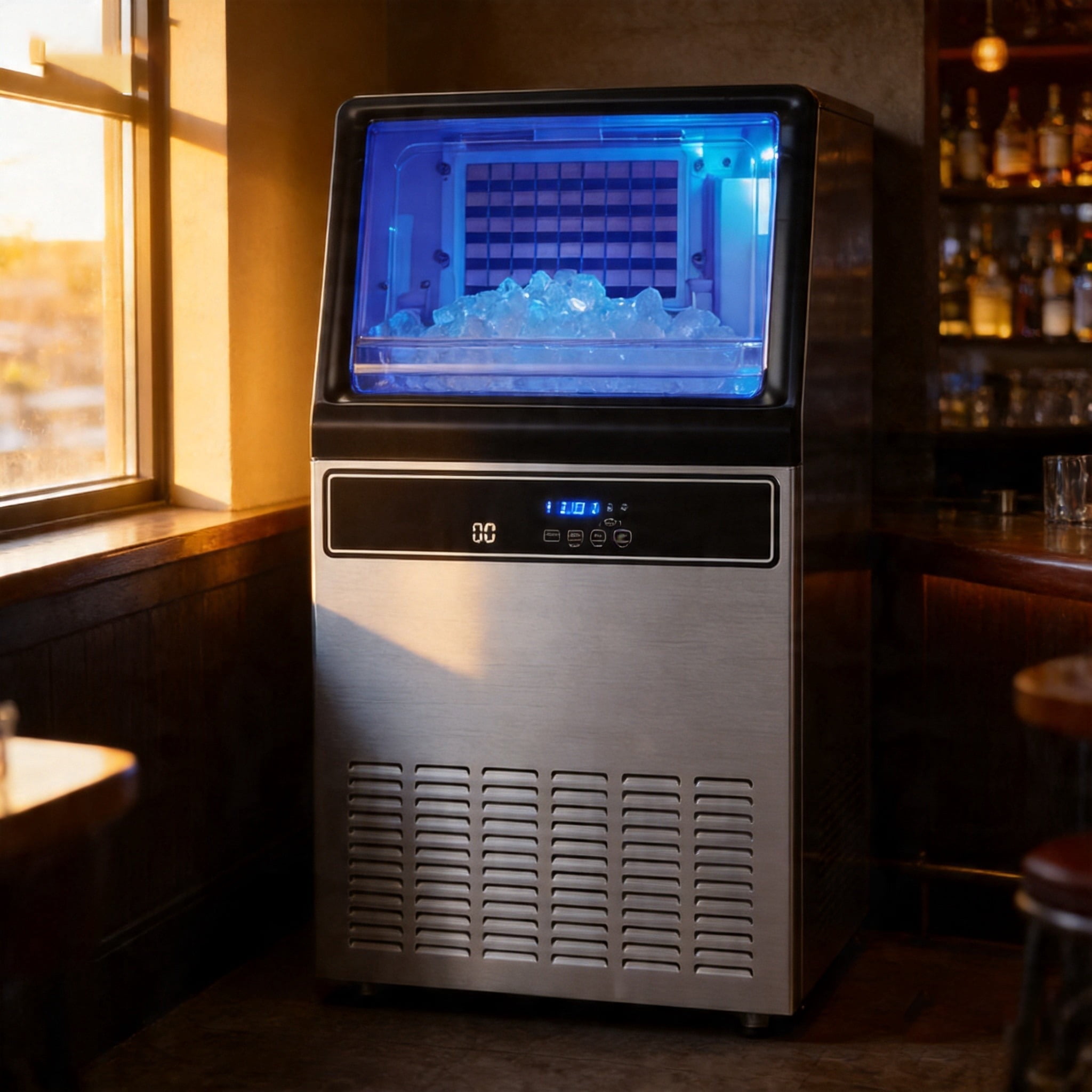 LUYUN Commercial Ice Maker 130LBS/Day Under Counter Stainless Steel