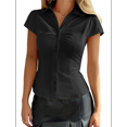 thumbnail image 1 of Women's Ruched Button Up Blouses Collar V Neck Short Sleeve Work Shirts, 1 of 7