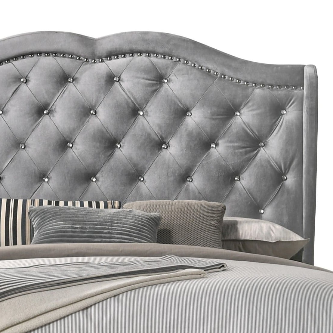 Home Design Aiden Wingback King Upholstered Panel Bed Frame with Tufted Headboard for Adult, Silver Gray, Easy Assembly