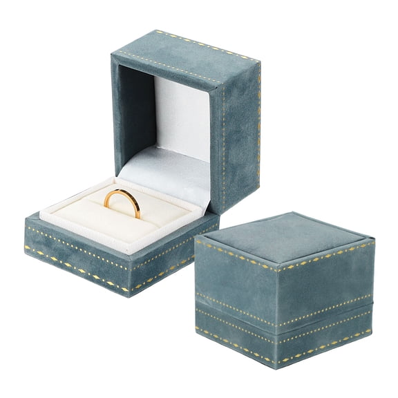 2Pcs Velvet Ring Box, Single Wedding Ring Gift Packaging Box Vintage Jewelry Case Holder(Blue, 2.4" x 2.6" x 2")