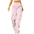thumbnail image 3 of Women's Cargo Style Straight Leg Pants with Elastic Waist and Multiple Pockets Comfortable Loose Fit Trousers, 3 of 9