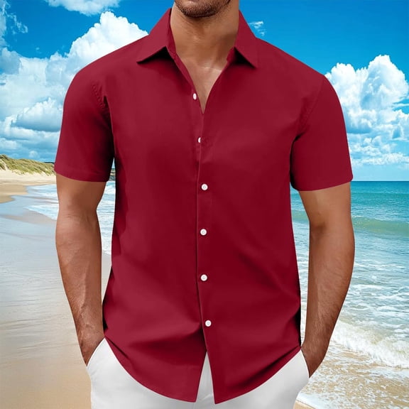 Big & Tall Shirts for Men Plus Size S-5X Short Sleeve Tshirts Shirt Mens Casual Solid Color Button-Down Collared Going-Out Beach Tees Tops