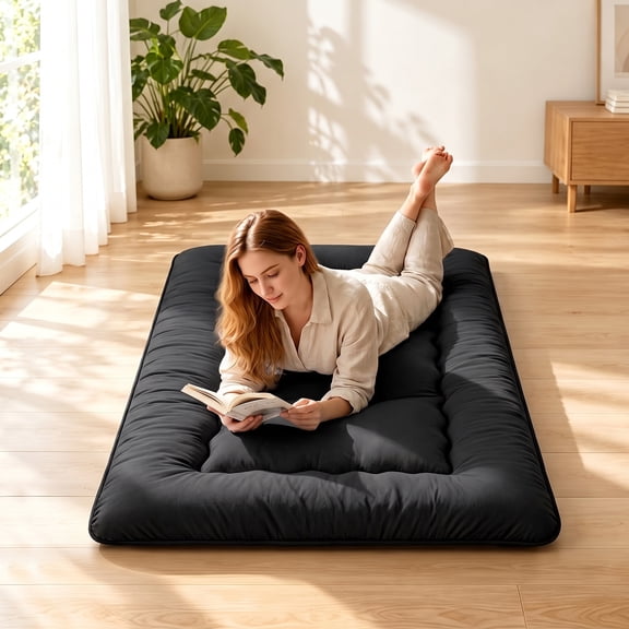 Simenmax Twin Size Floor Mattress, 5-Layer Foldable Tatami Sleeping Pad with Washable Cover, Medium Firm Portable Guest Bed for Camping, Dorm, and Home,Black