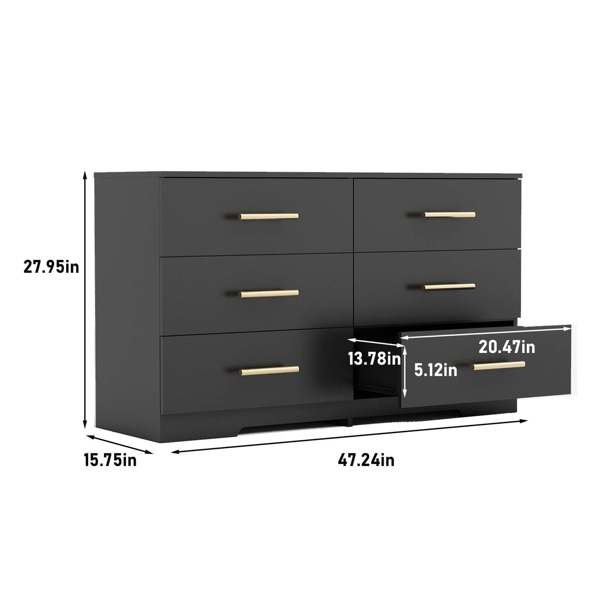 Aukfa Modern 6-Drawer Dresser Chest of Drawers Storage Cabinet for Bedroom Living Room, Black