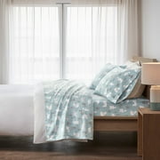 King Size Bed Sheets Set, 4-Piece Cozy Cotton Flannel Sheets Set King with Deep Pocket Fitted Sheet, Blue Polar Bears
