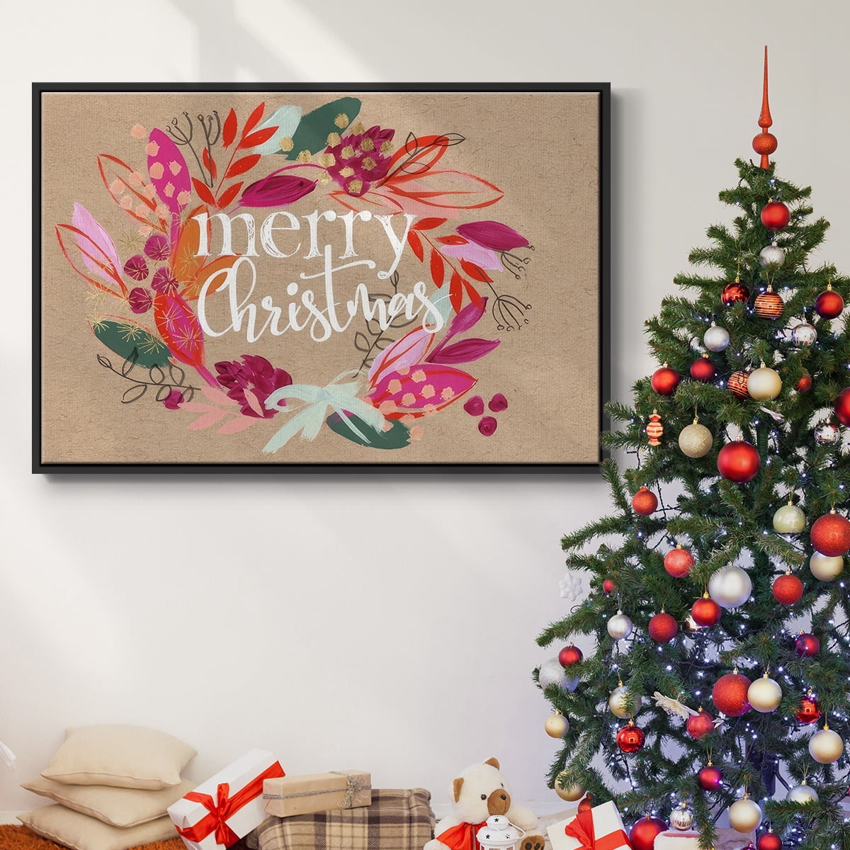 Crafty Christmas Collection A - Framed Gallery Wrapped Holiday Canvas - 25 x 37 - Black Frame