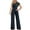 Navy jumpsuits for women, variant on Summer Saving Wycnly Womens Jumpsuits Evening Party Elegant Empire Waist One Shoulder Straight Leg Jumpsuits Trendy Solid Slash Neck Short Sleeve Long Rompers for Women