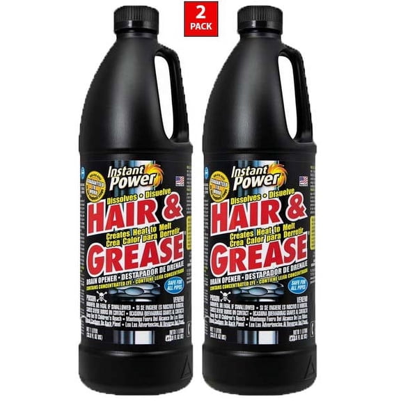 Instant Power 1969 Hair and Grease Drain Opener, 1 l, Liquid,Black (2-Pack)