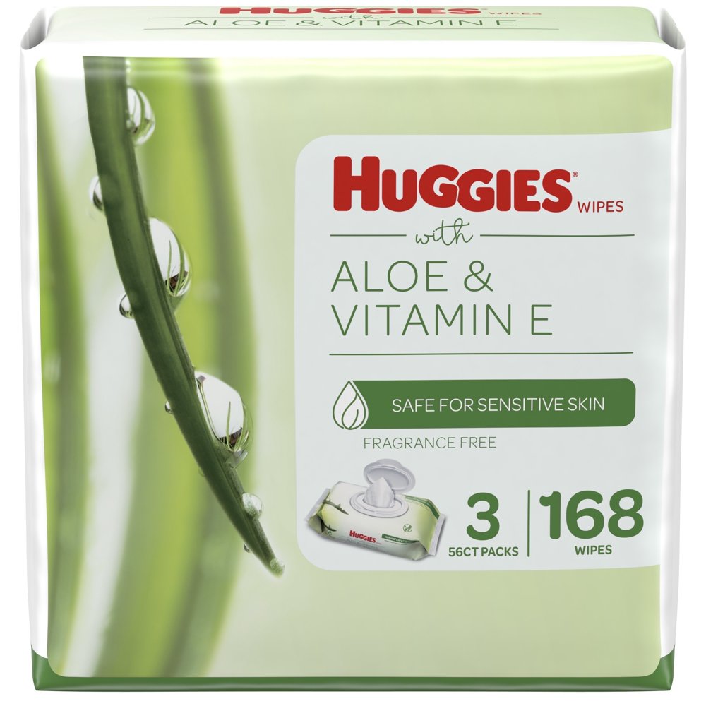 Huggies Aloe & Vitamin E Wipes, Unscented, 3 FlipTop Packs (168 Wipes