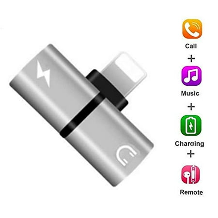 Audio Adapter For Laptop 2 in 1 Lightning Adapter Splitter For iPhone 7/8/7Plus/8Plus/XS/XR/XS Max,Double Lightning to Headphone Audio & Charging Jack Connector Splitter, Double Ports for Dual Headphone Audio & Charge Adapter ()