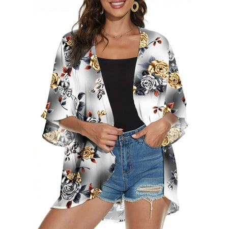 

Simplmasygenix Chiffon Bohemian Summer Cardigan for Women 4th of July Fashion Bikini Cover up American Flag Beachwear Loose Kimono Tops Shirt Blouse