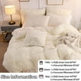 thumbnail image 7 of LIFEREVO 3 Pieces Luxury Plush Shaggy Faux Fur Duvet Cover Set(1 Fluffy Fuzzy Comforter Cover + 2 Pompoms Fringe Quilted Pillow Covers) Furry Bedding Set, Zipper Closure, Queen Size, Beige, 7 of 7