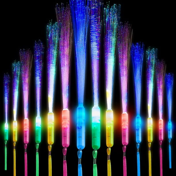 16 Pieces Light Up Stick Fiber Optic Wands Flashing LED Wands with