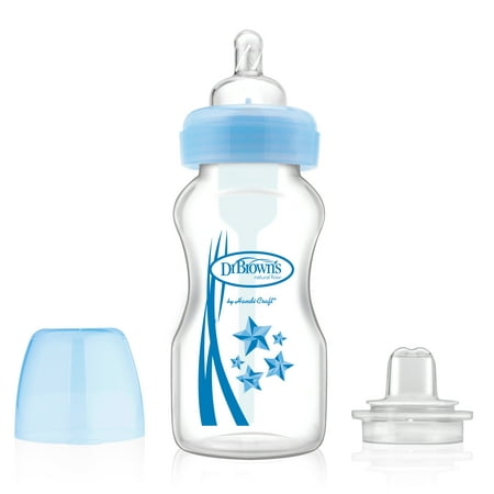 Dr. Brown's Wide-Neck Options Baby Bottles, 2-in-1 Transition Bottle Kit, 9 ounce, (Best Bottle To Transition From Breast)