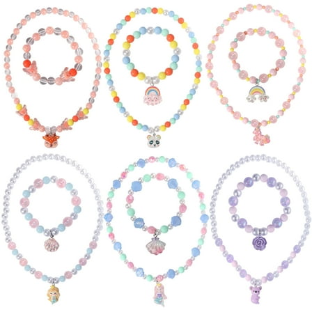 PinkSheep 12Pcs Girls Jewelry Set, Koala Panda Unicorn Mermaid Fox Rose Pendant Necklace Bracelet Sets Play Jewelries for Kids Little Girls Toddler Dress up