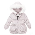 thumbnail image 1 of Regalos para Navidad Bidobibo - Abrigo de invierno cálido con capucha para niñas, traje de nieve acolchado de algodón grueso para niños pequeños, chaqueta cortavientos, parka, ropa de abrigo para 1 a, 1 of 8
