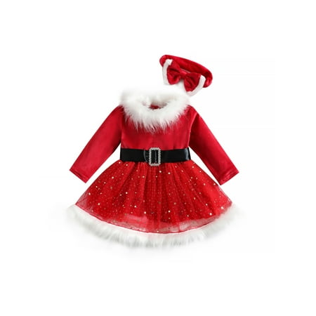 

Bagilaanoe Toddler Baby Girl Christmas Dress Sequin Mesh Long Sleeve Patchwork A-Line Dress + Headband 6M 12M 2T 3T 4T 5T Kids Princess Party Dresses