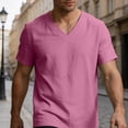 thumbnail image 6 of VBVC Men's V Neck Cotton Linen Short Sleeve T-Shirt , Summer Lightweight Breathable Daily Tops For Men,Pink,M-3XL, 6 of 9